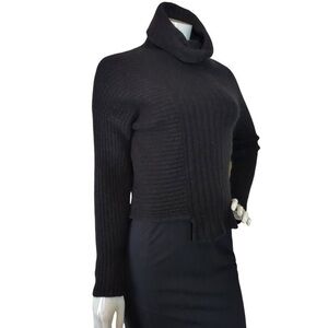 All Saints Black Wool Turtle Neck Asymmetrical Hem Sweater